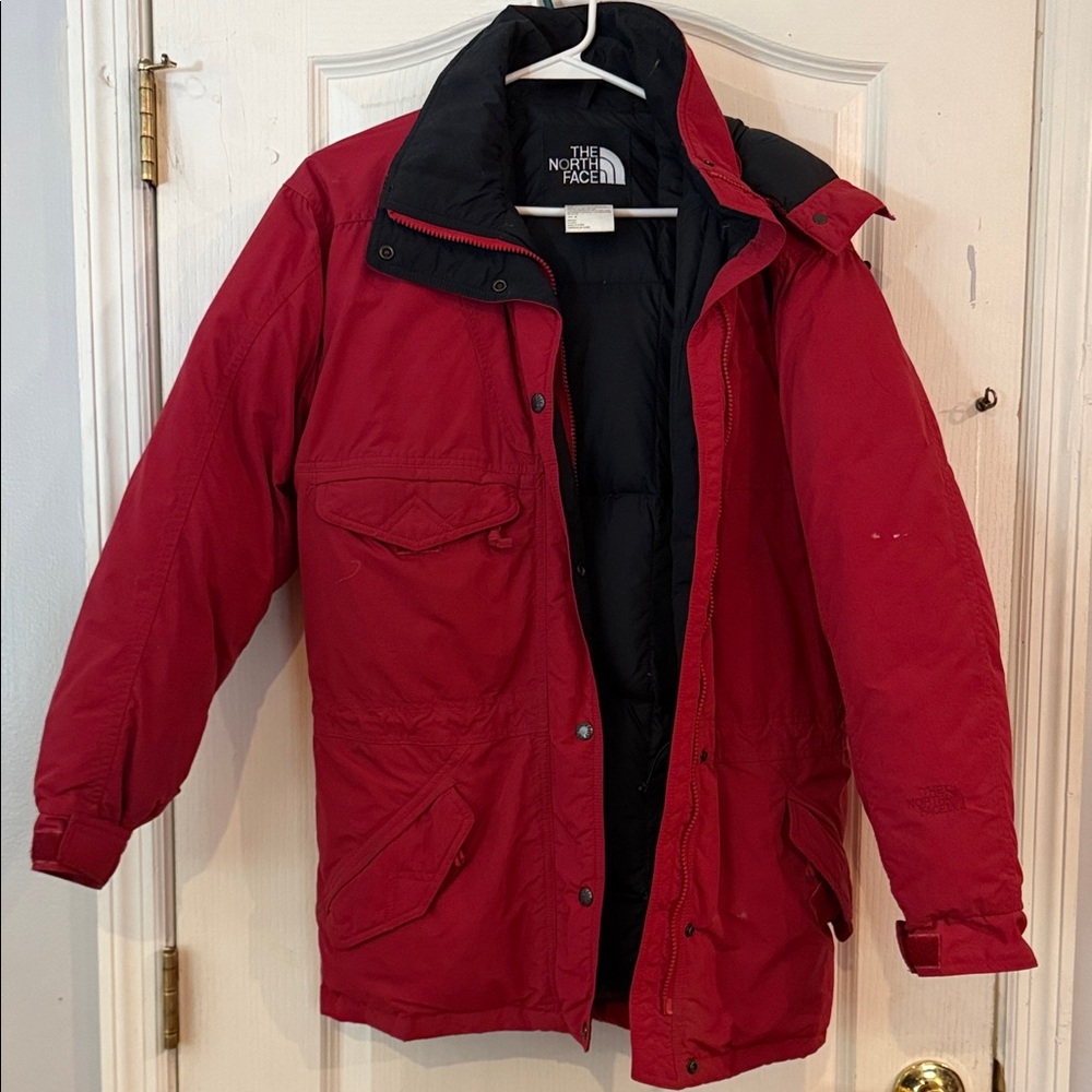 The North Face Mens Red Puffer Jacket with Black Lining